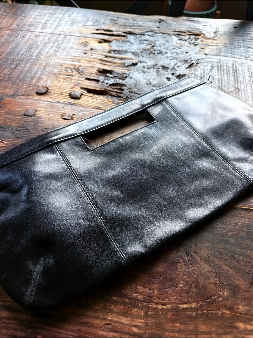 NWOT 13” black leather clutch bag